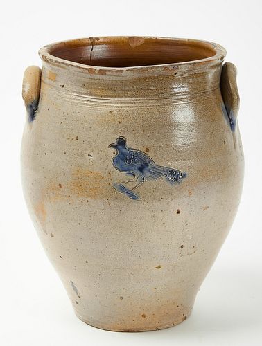 Stoneware Two-Handled Jar with Bird
