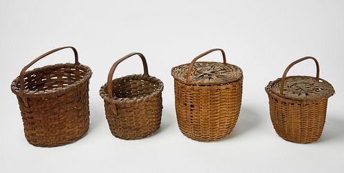 Four Baskets with Wood Handles