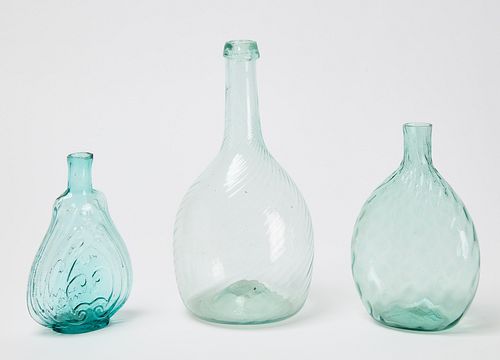Three Aqua Blown Glass Bottles