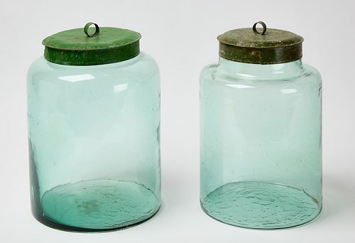 Pair of Large Glass Storage Jars - Tin Lids