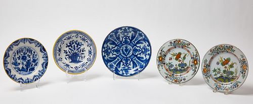 Three Delft Plates and Two Bowls
