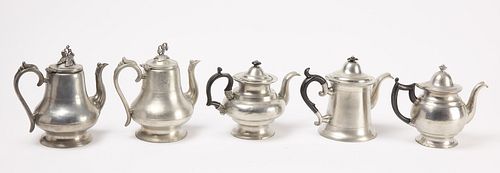 Five Maine Pewter Tea Pots