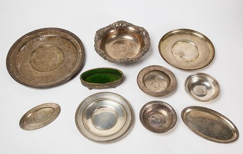 Lot of Ten Sterling Silver Trays and Fruit Bowl