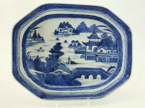 Canton Oblong Well and Tree Platter, 19th Century