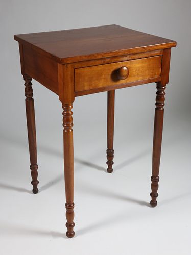 American Sheraton Cherry One Drawer Work Stand on Turned Legs, 19th Century
