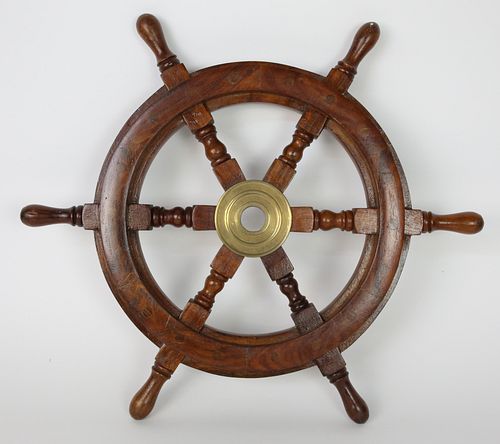 Six-Spoke Mahogany Yacht's Wheel