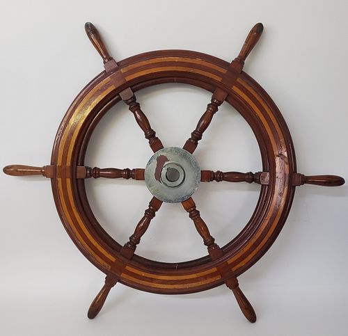 Vintage Philadelphia "American Engineering Company" Inlaid Captain's Ships Wheel