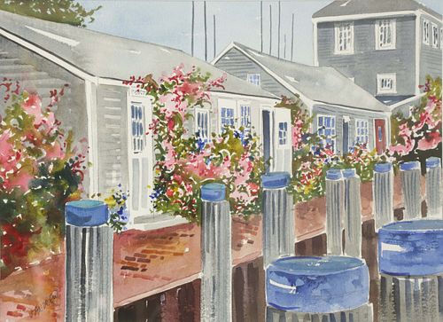 J. Andrew Watercolor on Paper "Straight Wharf Nantucket"