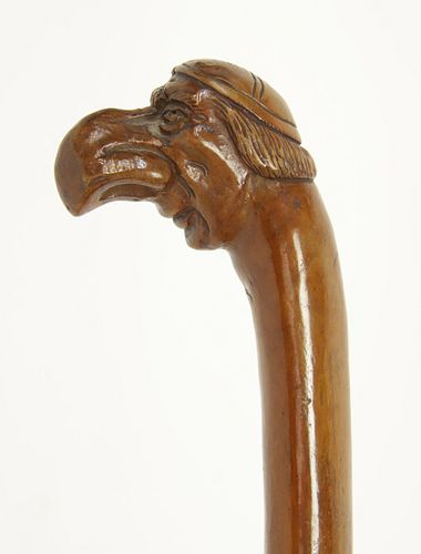 Vintage Wood Cane Carved in the Profile of Man Wearing a Yarmulke