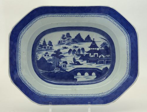Canton Oblong Hexagonal Meat Platter, 19th Century