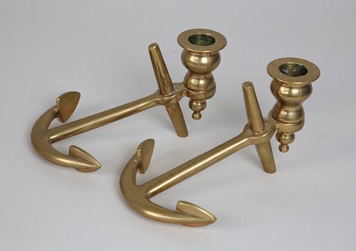 Pair of Brass Anchor Candlesticks