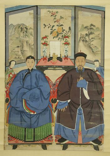 Chinese Double Ancestor Portrait, 19th Century