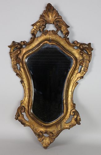 Diminutive Antique Venetian Carved and Gilt Mirror, 19th Century