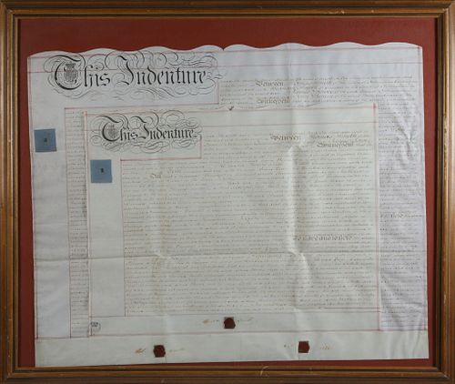 Framed Duo of British Deed Indenture Documents, 1729