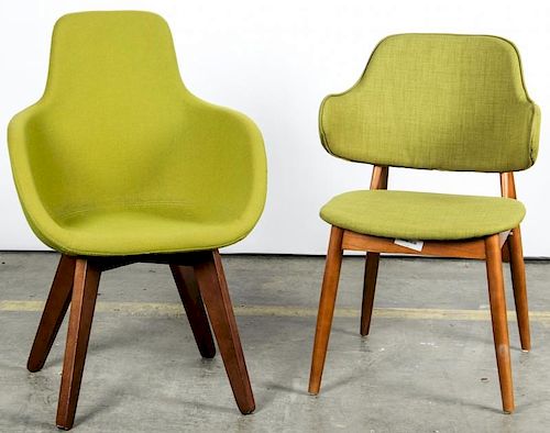 2 Modern Wood Upholstered Chairs