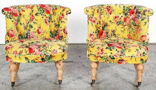 Pair of Yellow Velvet Covered Chairs