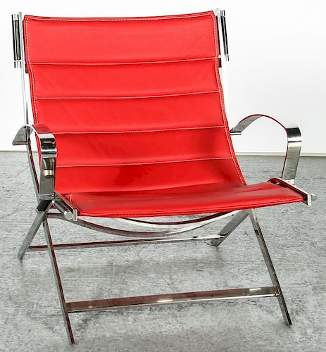 Modern Red Leather Chrome Chair