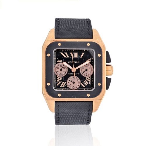 Cartier 18K Rose Gold Santos 100 XL Chronograph Mens Wrist Watch