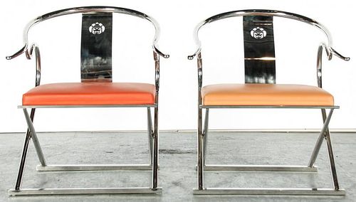 2 Modern Chinese Metal Armchairs