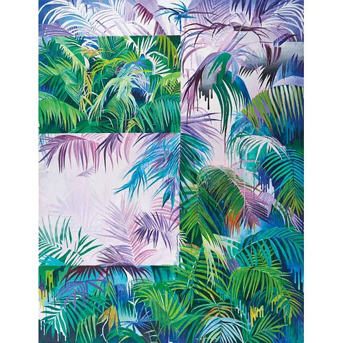 MICHAEL CONRADS, Por la vereda tropical, Firmada y fechada 2014 al reverso, Mixta sobre tela, 195 x 150 cm