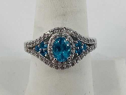 Blue Apatite & White Zircon Stone Ring