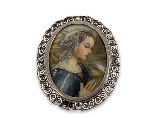 Victorian Painted Portrait Pin/Pendant