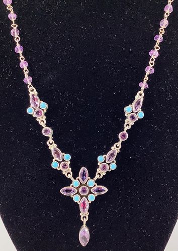 Sterling Silver Amethyst & Turquoise Necklace
