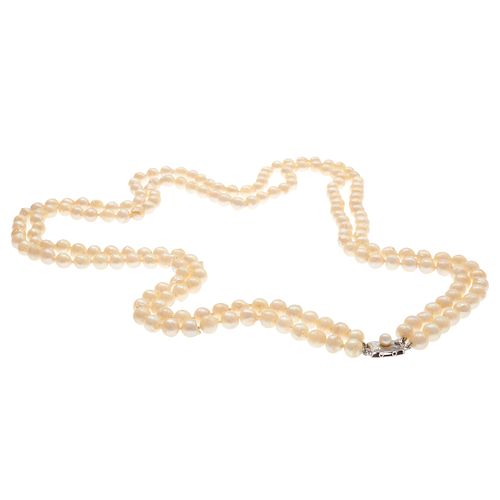 Double Strand Cultured Pearl, Sterling Silver Necklace