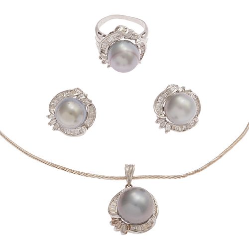 Tahitian Cultured Pearl, Diamond, 18k Jewelry Suite