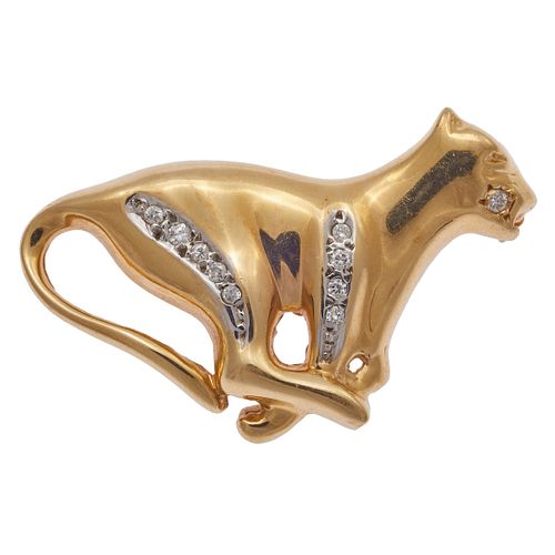 Diamond, 14k Yellow Gold Panther Pin