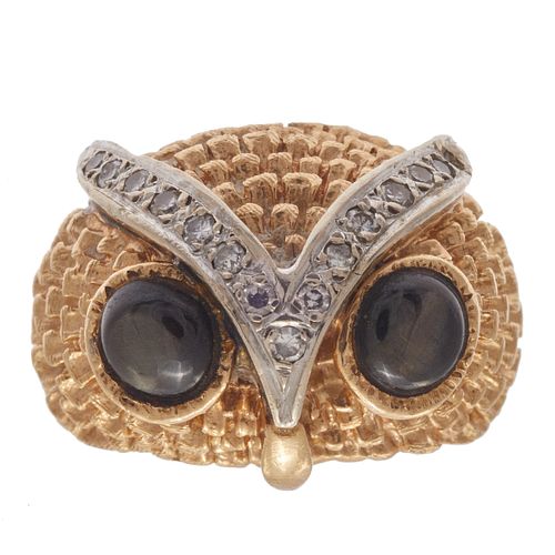 Diamond, Star Sapphire, 14k Yellow Gold Owl Ring