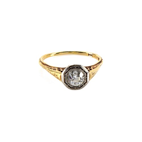 Edwardian Diamond, Platinum, 14k Yellow Gold Ring