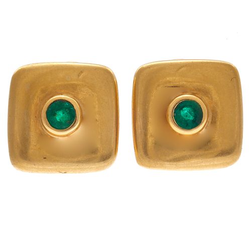 Pair of Emerald, 18k Yellow Gold Earrings