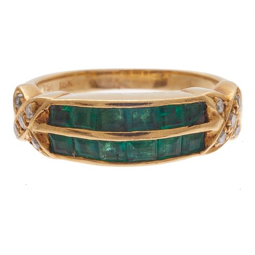 Diamond, Emerald, 18k Yellow Gold Ring
