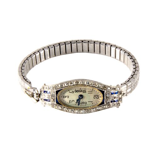 Art Deco Diamond, Synthetic Sapphire Wristwatch