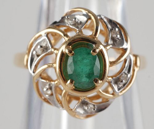 14K Emerald and Diamond Ring Size 6
