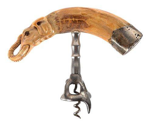 Carved Boar Tusk Elephant Corkscrew