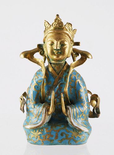 Antique Tibetan Gilt Bronze & Cloisonne Buddha