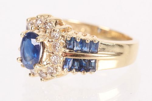 A 14k Diamond and Sapphire Ring