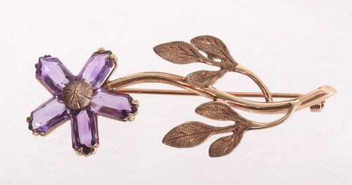 Amethyst and Gold Flower Pin