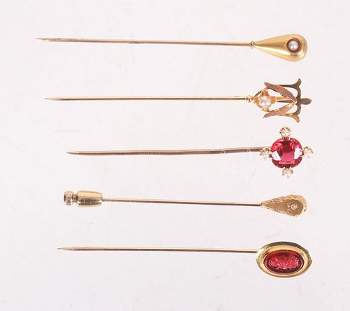 Five Antique Gold Stick Pins