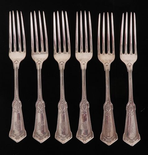 Six 1880 Humboldt Sterling Silver Forks, Wood & Hughes