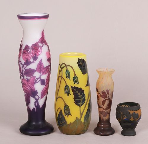 Four Contemporary Cameo Glass Vases