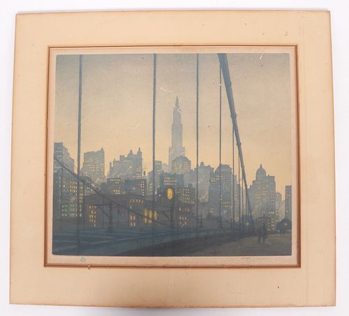 Tavik F. Simon Color Etching , Brooklyn Bridge