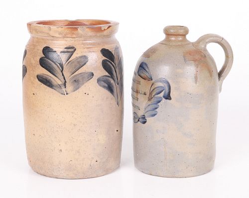 Two Pieces of 19th c. Blue Decorated Stoneware