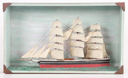 A Painted Folk Art Ship Diorama