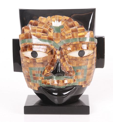 A Modern Mexican Obsidian Mask Sculpture