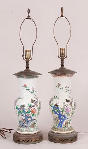 Two Chinese Famille Verte Vases/Lamps