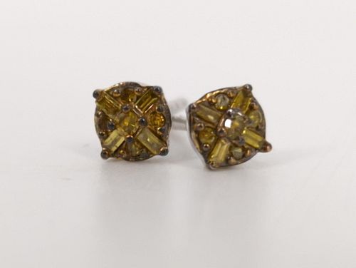 Pair Yellow Diamond Stud Earrings