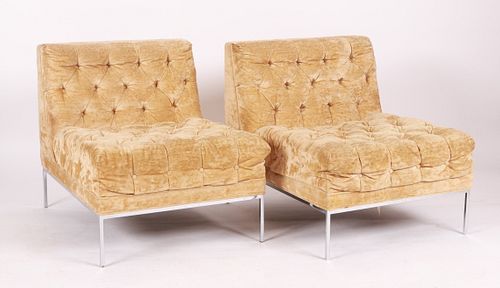 Milo Baughman Style Velvet & Chrome Chairs